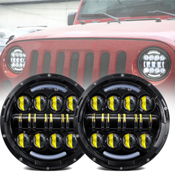 7 palcový LED světlomet 80 W pro Jeep Wrangler JK se světelným signálem pro denní svícení