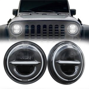 7 kulatých světlometů DOT Emark Jeep JKU s blinkry DRL